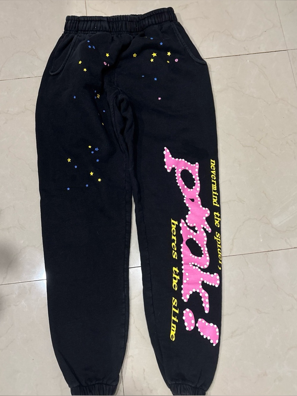 Sp5der P*nk black leg hit sweatpants size small